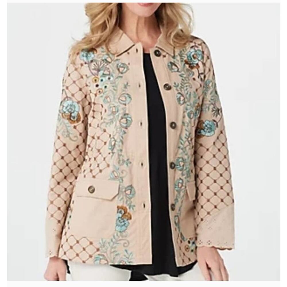 LOGO Lavish‎ by Lori Goldstein Boyfriend Jacket Women's Large Embroidered